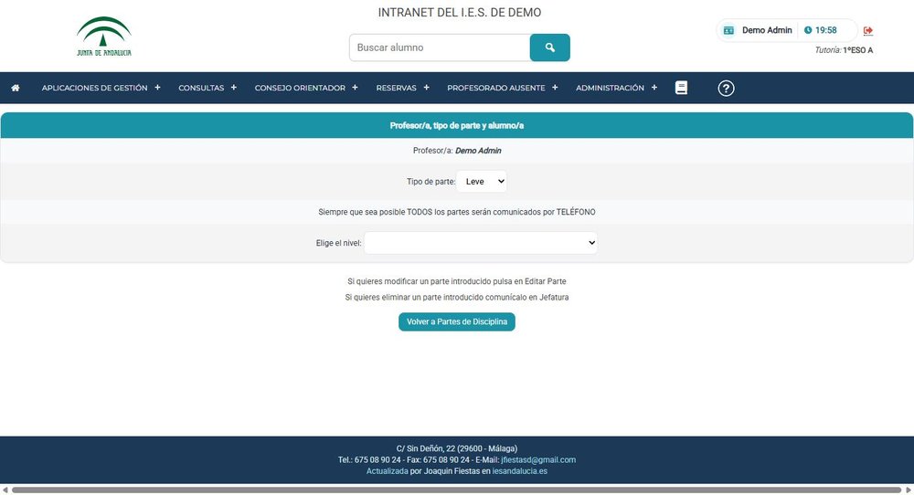 Registro de un parte de disciplina